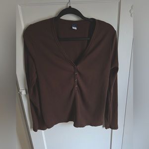 Brown ribbed long sleeve Henley